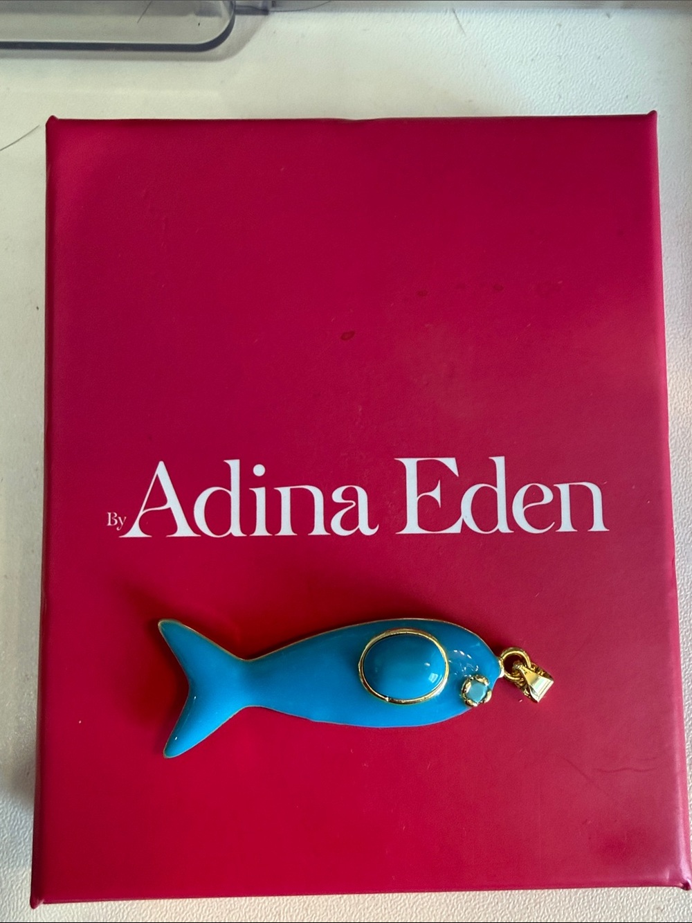 Adina Eden Turquoise Blue Fish Pendant Charm with Gold Accent